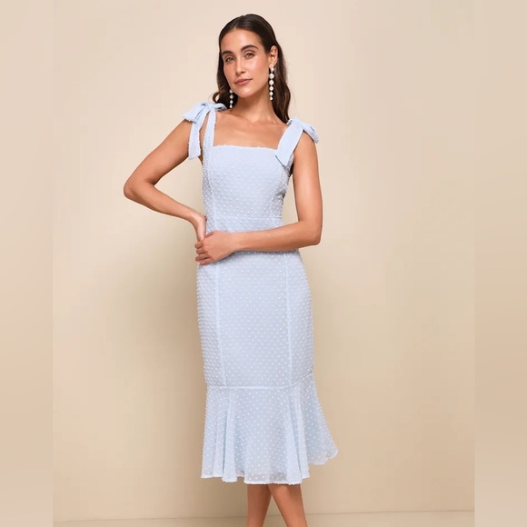 Lulus Dresses & Skirts - Lulus Bemini Periwinkle Blue Swiss Dot Tie-Strap Midi Dress Size XS